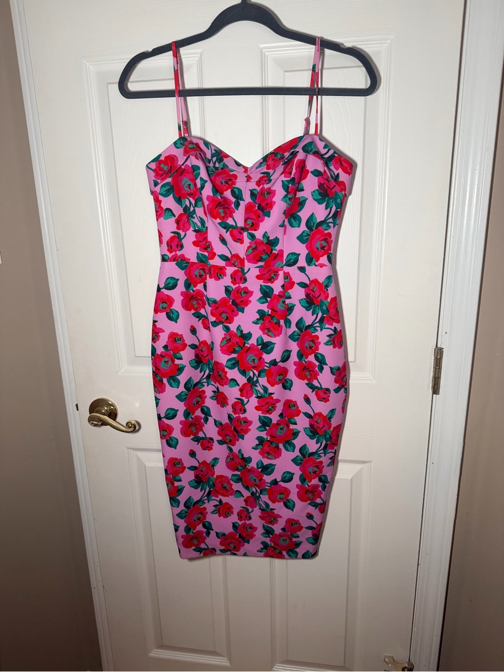 Black Halo Pink Floral Sweetheart Midi Dress